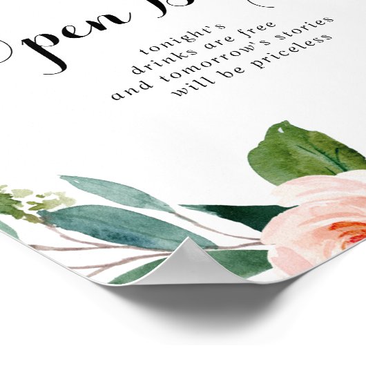 シンプルな花の緑の葉の結婚式オープンバーサイン ポスター (角)