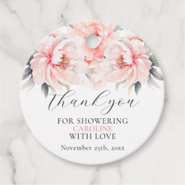 シンプルな花の芍薬 ブラッシュピンクのウェディングシャワー フェイバータグ