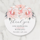 シンプルな花の芍薬 ブラッシュピンク ブライダルシャワー フェイバータグ (裏面)