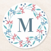 シンプルな花の輪のイニシャル ラウンドペーパーコースター (正面)