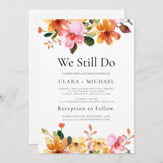 シンプルな花の「私たちはまだ愛し合っている」誓いの更新招待状 招待状 (正面/裏面)