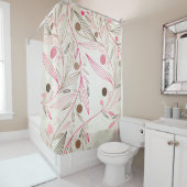 シンプルな花パターン-ピンク、クリーム、ベージュブラウン シャワーカーテン (インサイチュ)