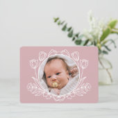 シンプルな花柄のピンクの洗礼感謝カード 招待状 (スタンド正面)