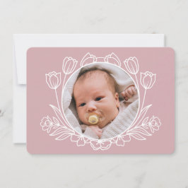 シンプルな花柄のピンクの洗礼感謝カード 招待状