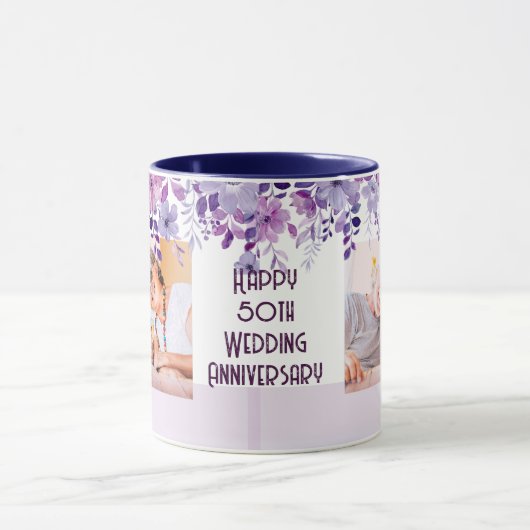 シンプルな花柄フレーム 50周年結婚記念日 マグカップ (中央)