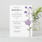 シンプルな花柄、パープル花柄のブライズシャワー 招待状 (スタンド正面)