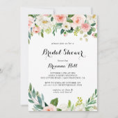 シンプルな花緑の葉のブライダルシャワー 招待状 (正面)