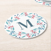 シンプルな花輪モノグラムサークルコースター ラウンドペーパーコースター (アングル)
