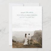 シンプルな落ち着いた青の写真 エレガントな結婚式 セーブザデート (正面)