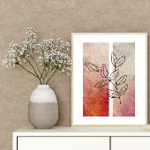 シンプルな葉のアートアウトライン ヴィブラントカラーの背景 ポスター