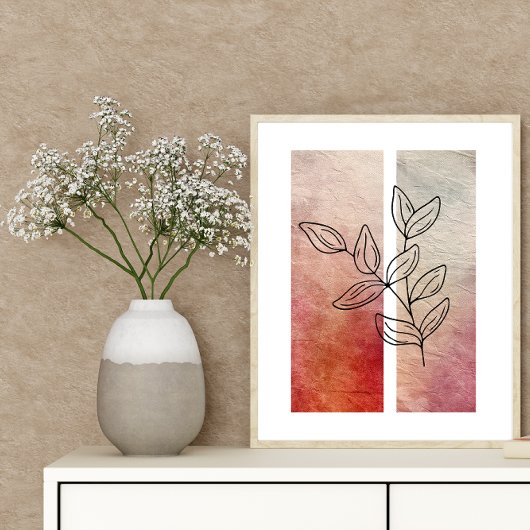 シンプルな葉のアートアウトライン ヴィブラントカラーの背景 ポスター