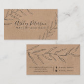シンプルな葉の素朴なクラフトの毛の化粧のタイポグラフィ 名刺 (正面/裏面)