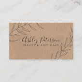 シンプルな葉の素朴なクラフトの毛の化粧のタイポグラフィ 名刺 (正面)