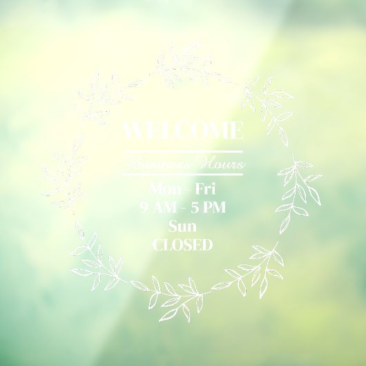 シンプルな葉の花輪 ビジネス ショップ オープニング アワーズ ウィンドウサイン (シート3)