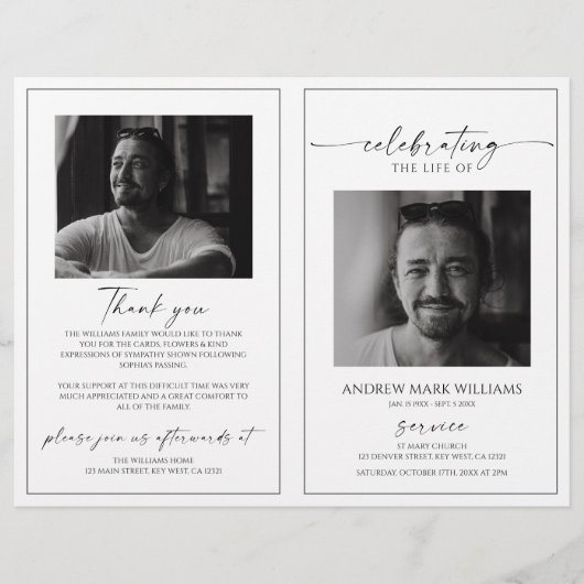 シンプルな葬儀 式次第 折りたたみプログラム (正面)