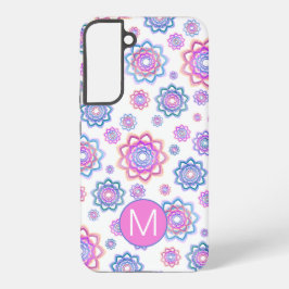 シンプルな蓮の花のモノグラム ピンク パステル グリーン SAMSUNG GALAXY S22+ケース