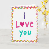 シンプルな虹色の波状のI Love Youカード カード (黄色い花)