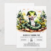 シンプルな蛇のお誕生日おめでとう 招待状 (正面/裏面)