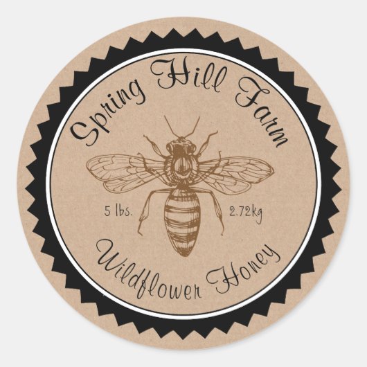 シンプルな蜂の絵 Kraft紙 ハニーポット ステッカー (正面)