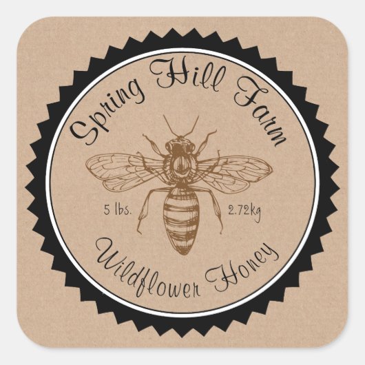 シンプルな蜂の絵 Kraft紙 ハニーポット ステッカー (正面)