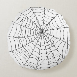 シンプルな蜘蛛の巣 クモの巣 ラインアート ハロウィン ラウンドクッション