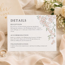 シンプルな血色感のあるピンクのフラワーの結婚式詳細カード