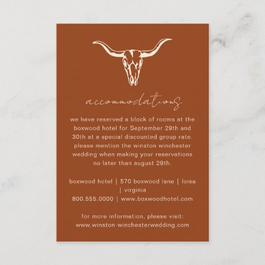 シンプルな西部ボヘミア風牛の頭蓋骨宿泊施設カード エンクロージャーカード (正面)
