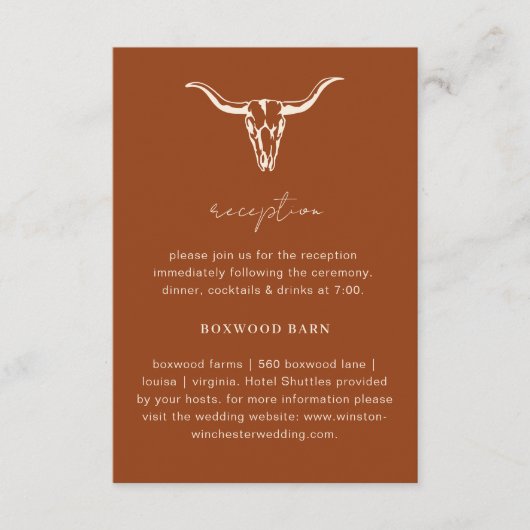 シンプルな西部ボヘミア風牛の頭蓋骨 レセプションカード エンクロージャーカード (正面)