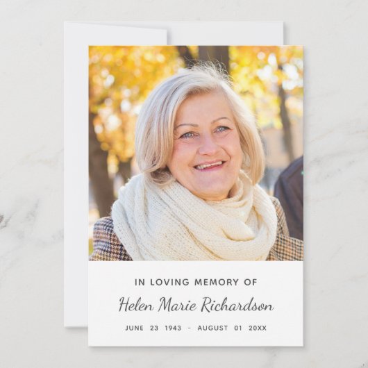 シンプルな記念の写真の白い悔やみや弔慰は感謝していしています サンキューカード (正面)