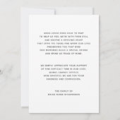 シンプルな記念の写真の白い悔やみや弔慰は感謝していしています サンキューカード (裏面)