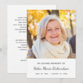 シンプルな記念の写真の白い悔やみや弔慰は感謝していしています サンキューカード (正面/裏面)