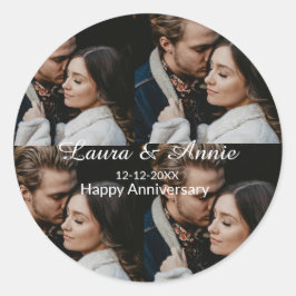 シンプルな記念日写真コラージュ名日付 ラウンドシール