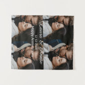 シンプルな記念日写真コラージュ - 名前と日付 タペストリー (正面(横))