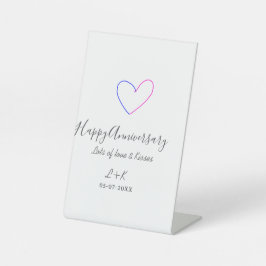 シンプルな記念日 ピンク ブルー ハート 名前 日付 台座サイン