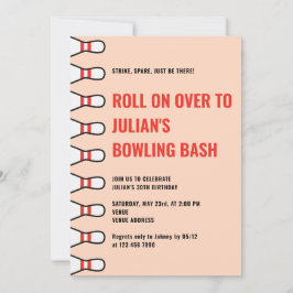 シンプルな誕生日ピンクのぼやけた桃色のボウリングパーティー 招待状