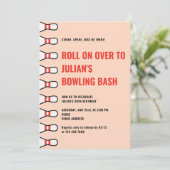 シンプルな誕生日ピンクのぼやけた桃色のボウリングパーティー 招待状 (スタンド正面)