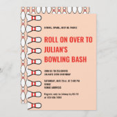 シンプルな誕生日ピンクのぼやけた桃色のボウリングパーティー 招待状 (正面/裏面)