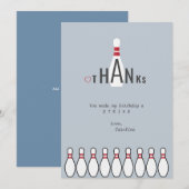 シンプルな誕生日プラン - ダスティーブルーボウリングパーティ サンキューカード (正面/裏面)