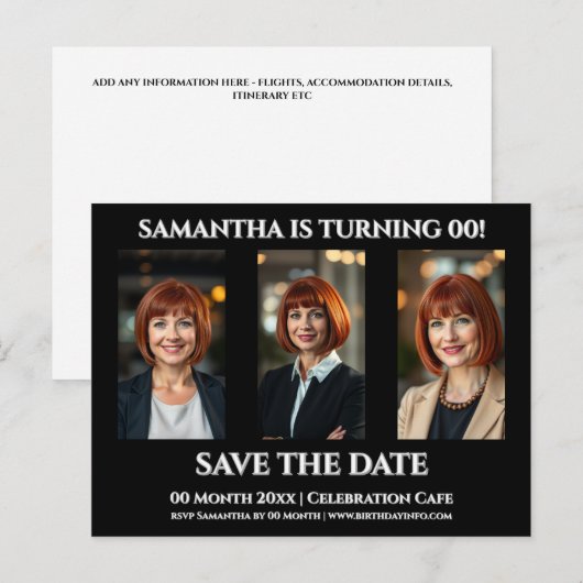 シンプルな誕生日 どんな年齢 3枚写真 パーティー テンプレート ポストカード (正面/裏面)