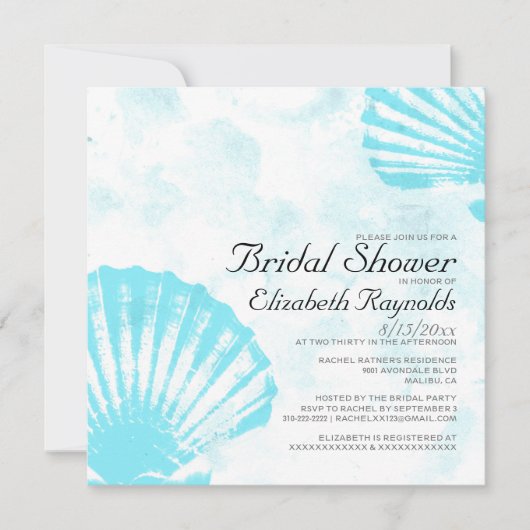 シンプルな貝殻の行先のブライダルシャワーの招待 招待状 (正面)