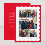 シンプルな赤いクリスマスの波状縁取りの5枚の写真のコラージュ シーズンカード (正面/裏面)