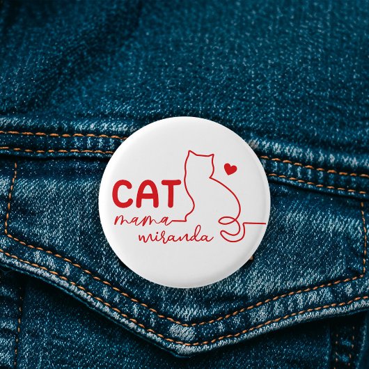 シンプルな赤いハートの猫ママ 母の日 缶バッジ