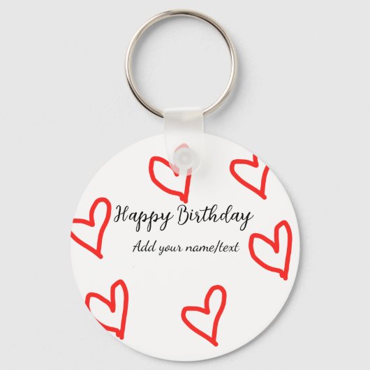シンプルな赤いハート型のHappy Birthday＋名前入り キーホルダー (正面)