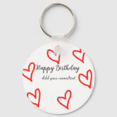 シンプルな赤いハート型のHappy Birthday＋名前入り キーホルダー (裏面)