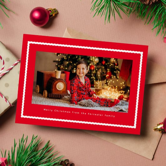シンプルな赤いフレームのクリスマス 1枚の写真 シーズンカード