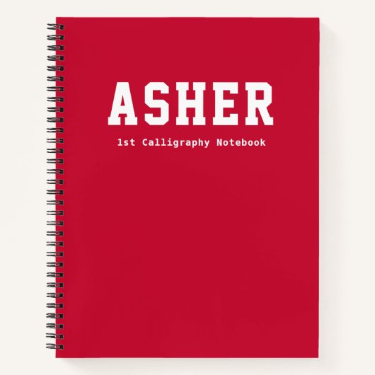 シンプルな赤い幼稚園のためのパーソナライズされた習字帳 ノートブック (正面)
