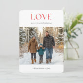 シンプルな赤い愛 バレンタイン 家族写真 子供たちと シーズンカード (スタンド正面)