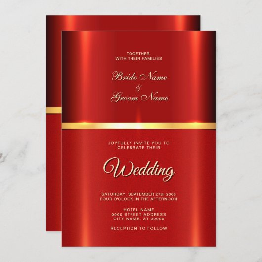 シンプルな赤い結婚式の招待状 招待状 (正面/裏面)