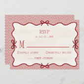 シンプルな赤とクリームのオーバーレイ写真 RSVP 招待状 (正面/裏面)