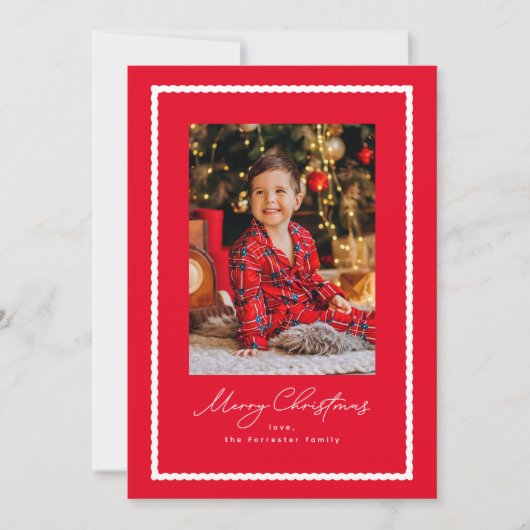 シンプルな赤と白のフレームのクリスマス写真 シーズンカード (正面)